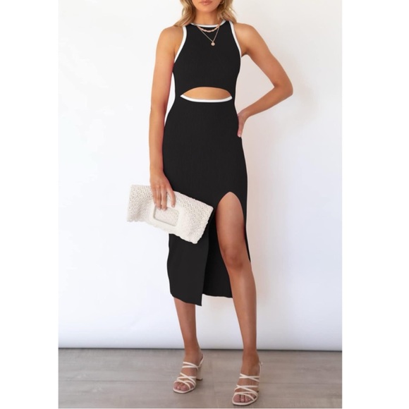 Sleeveless Cut Out Knit Bodycon Midi Dress - Picture 2 of 4